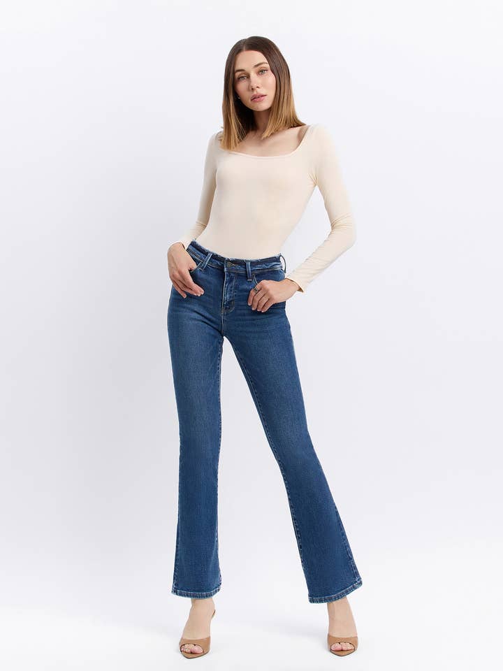 MID RISE SEAMLESS WAISTBAND BOOTCUT JEANS T6105 for wholesale by VERVET by FLYING MONKEY