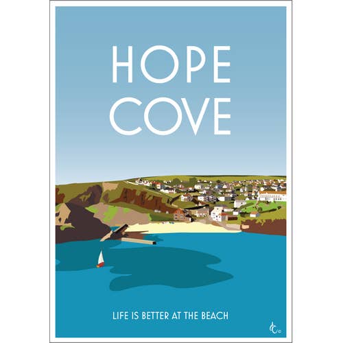 Hope Cove, Devon | Affiche de style vintage/art déco pour la vente par Jennifer Cooper Designs