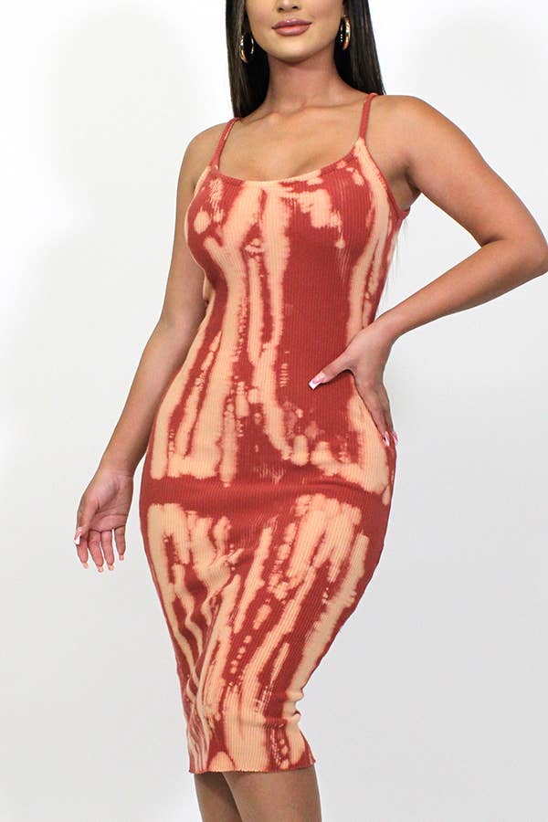 Junie - Wholesale Dress - Women's - TIE-DYE CAMI CALF-LENGTH KNIT DRESS0