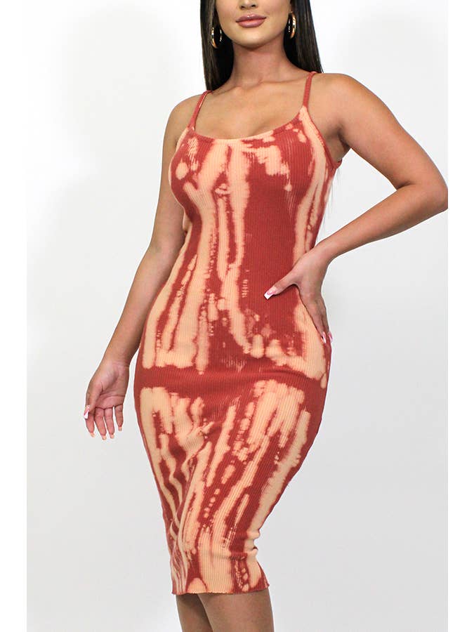 Junie - Wholesale Dress - Women's - TIE-DYE CAMI CALF-LENGTH KNIT DRESS