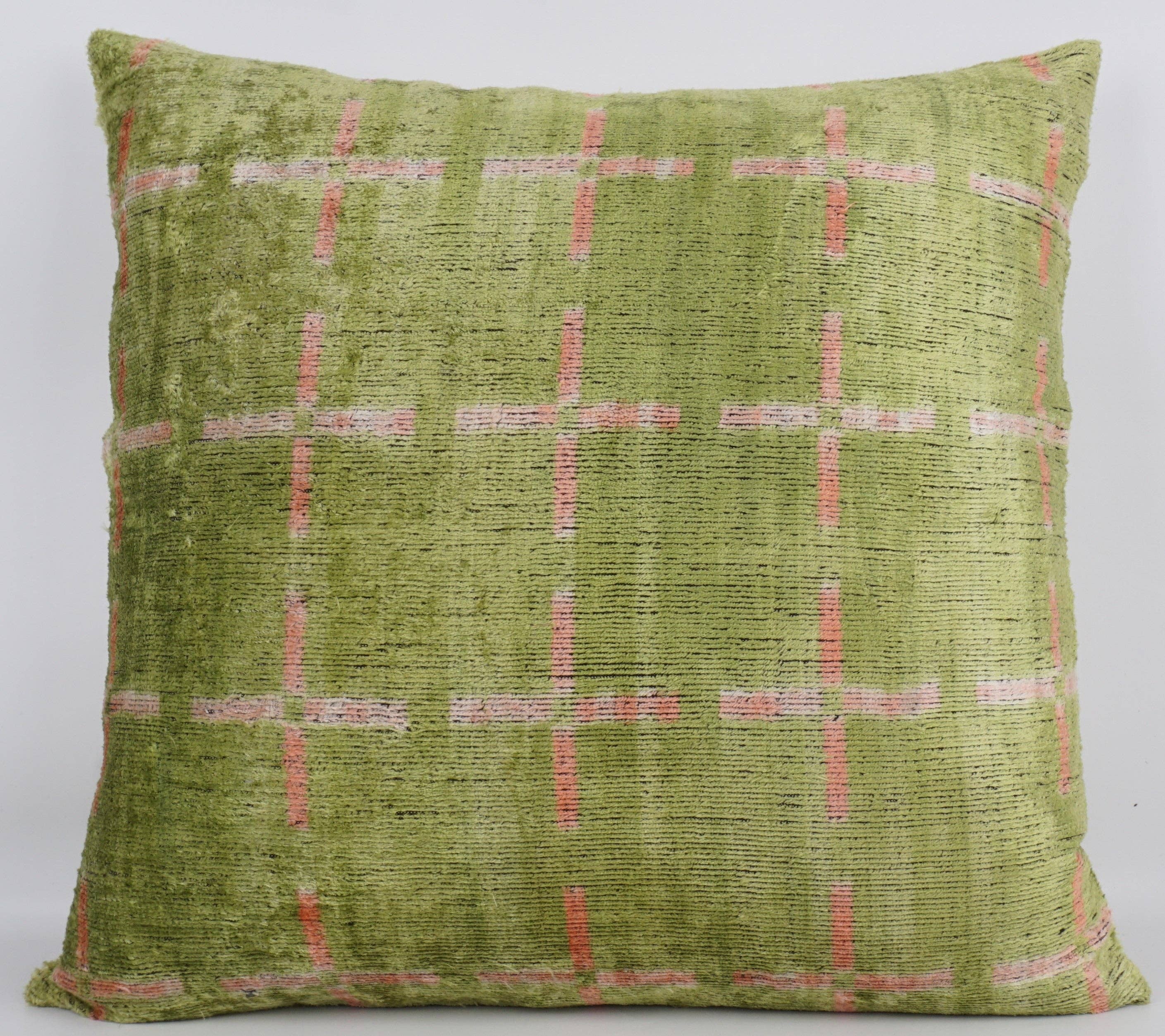 MD Home - Wholesale Throw Pillow Cover - GREEN/PINK- IKAT SILK/VELVET PILLOWCASE 20"x20"