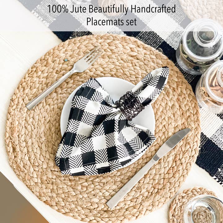 Natural Jute Hand Braided Round Placemats, Set of 4, 15 Inch for wholesale on Faire
