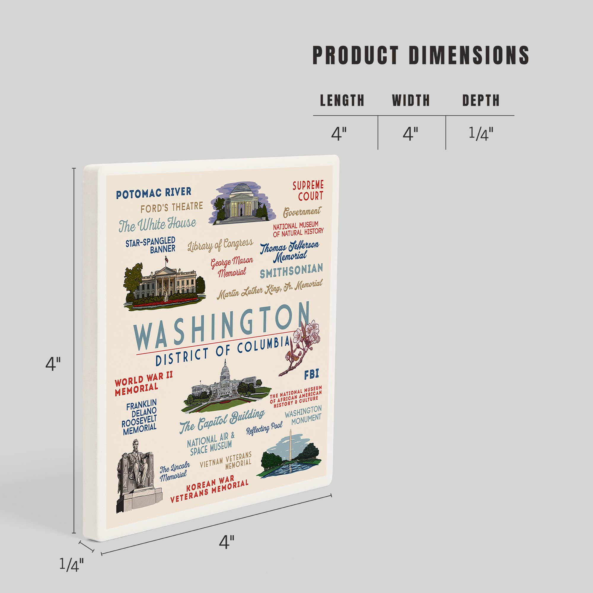 Lantern Press - Wholesale Coasters - Washington DC - Typography and Icons Ceramic Coaster3
