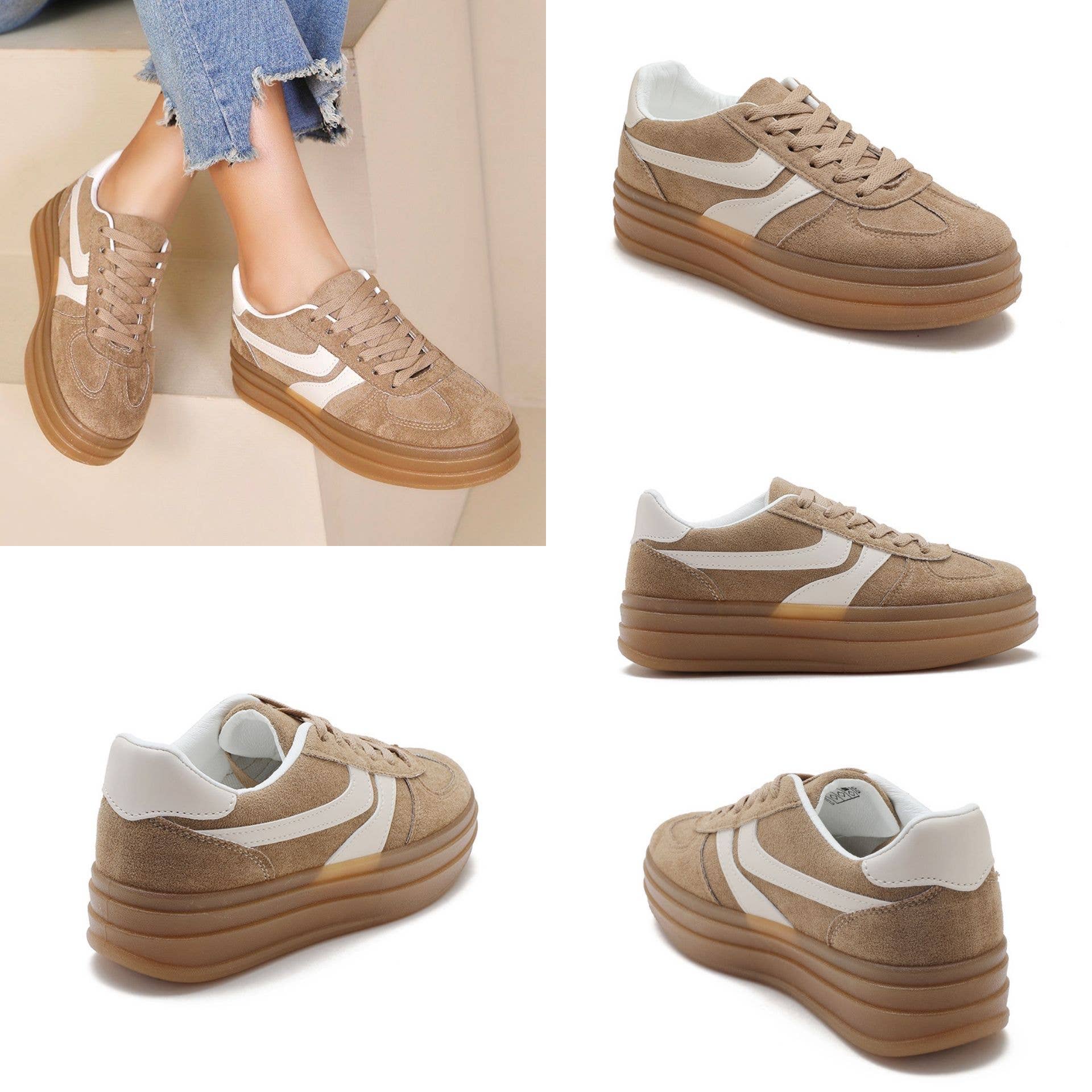 No Doubt Shoes - Wholesale Lifestyle Sneakers - Women's - WOMEN'S PLATFORM FAUX SUEDE LACE UP GUM SOLE SNEAKERS 14