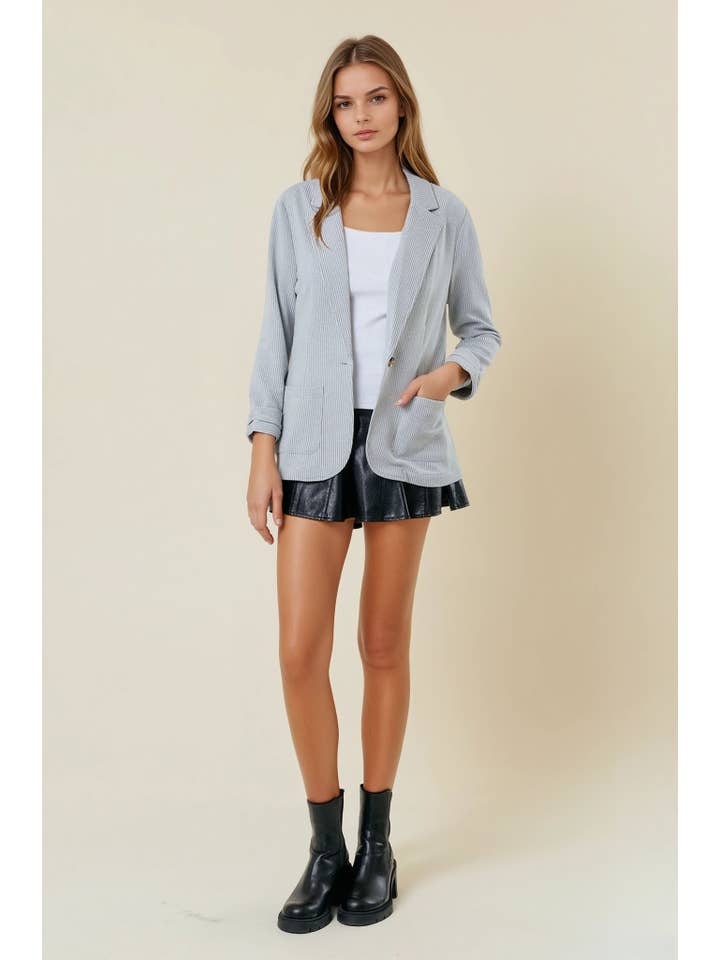 Doe and Rae - Wholesale Blazer - Women's - Shirred Sleeve Textured Blazer - 10150J4