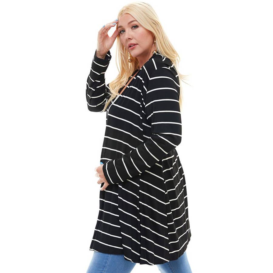 Azules Clothing – Großhandel Strickjacke – Damen – AJK-3001RSX-STRIPE Plus Size Langarm Streifen Strickjacke15
