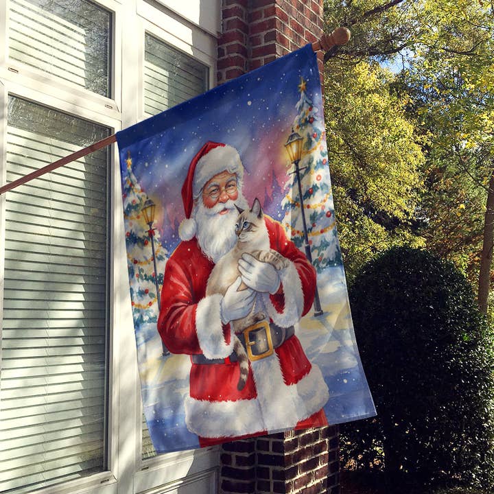 Bandeira de Casa com Gato Lynx Point e Pai Natal FNT1132 por atacado de Caroline's Treasures