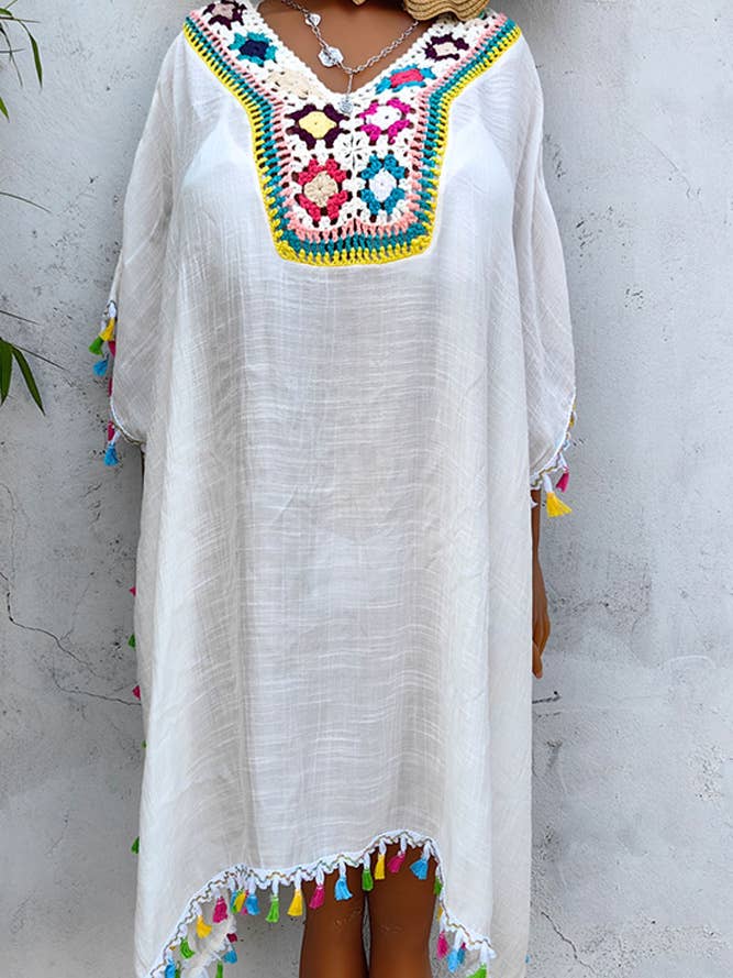 UNISHE – wholesale Kimono – Women's – Crochet Knit Lace Splicing Fringe Kimono OYM0528