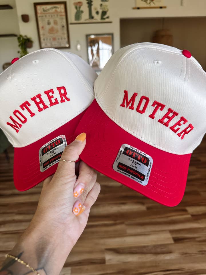 Red Mother Curved Embroidered Hat for wholesale by DENVERCO.