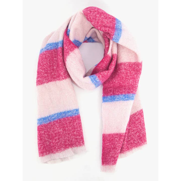 Sarta Accessories - Wholesale Scarf - Women's - Zola Midweight scarf - Fuchsia/Blue, Block Stripe