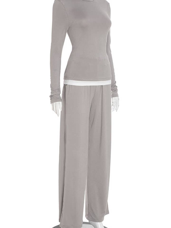 GREY Long-Sleeve Flared Pants Set for wholesale on Faire3