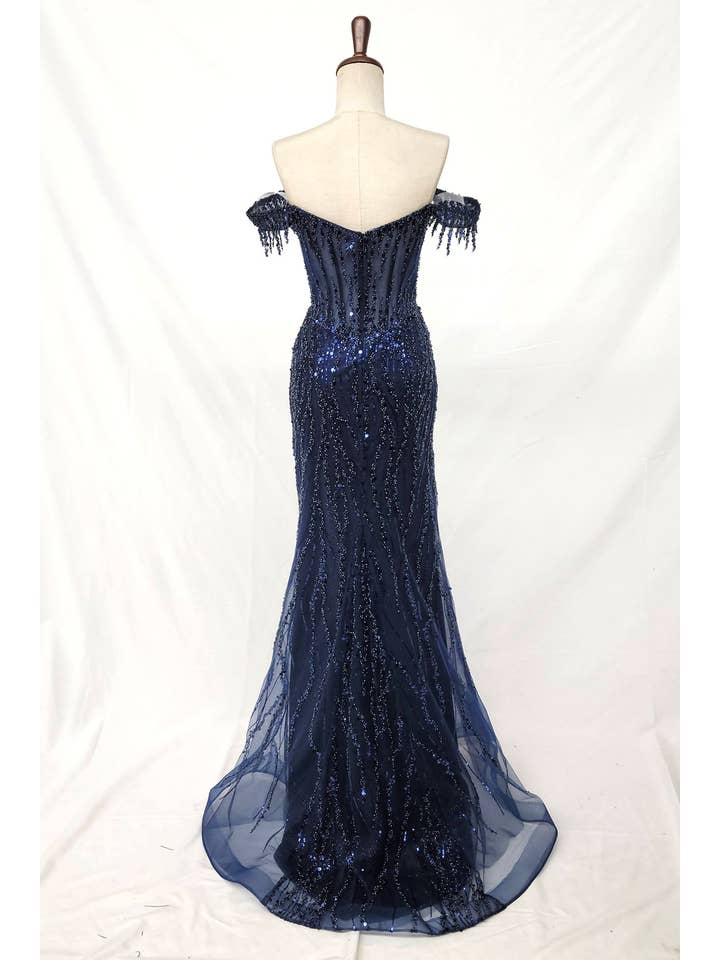 Chicas - Wholesale Gown - Women's - Off the Shoulder Sequin and Bead Long Dress C33139