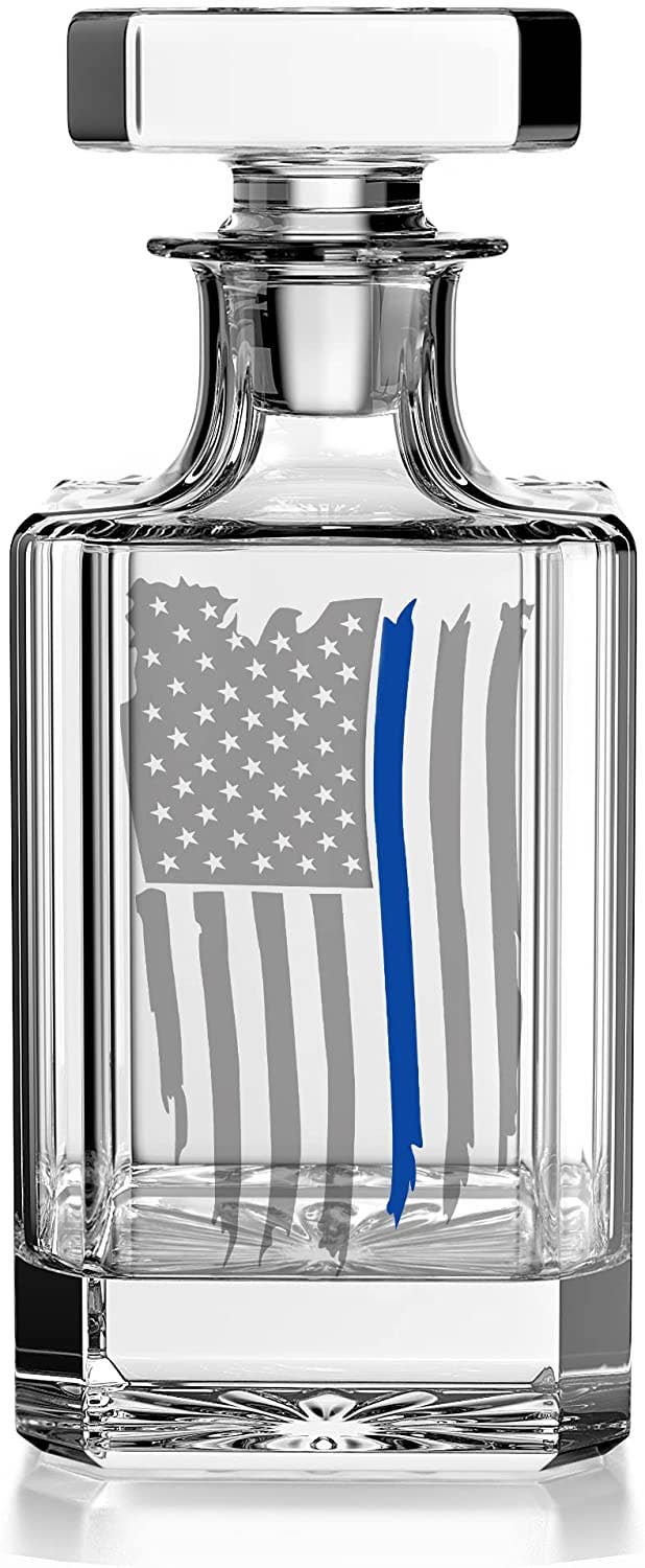 Old Southern Brass - Wholesale Decanter - Thin Blue Line American Flag Decanter Whiskey Glass Gift Set3