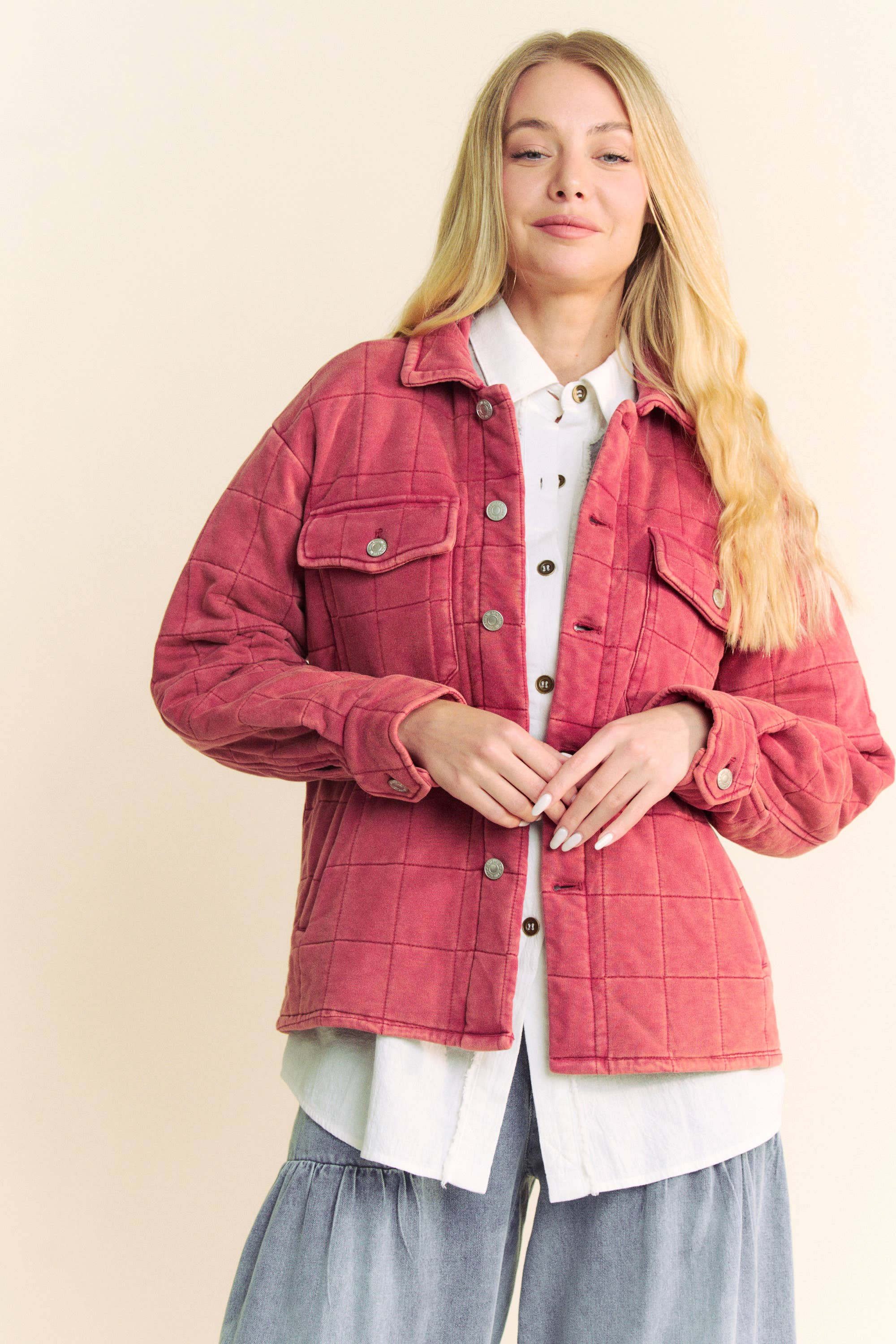 Davi & Dani - Wholesale Jacket - Women's - PLUS POCKET BUTTON FRONT SHACKET SHIRT JACKET2