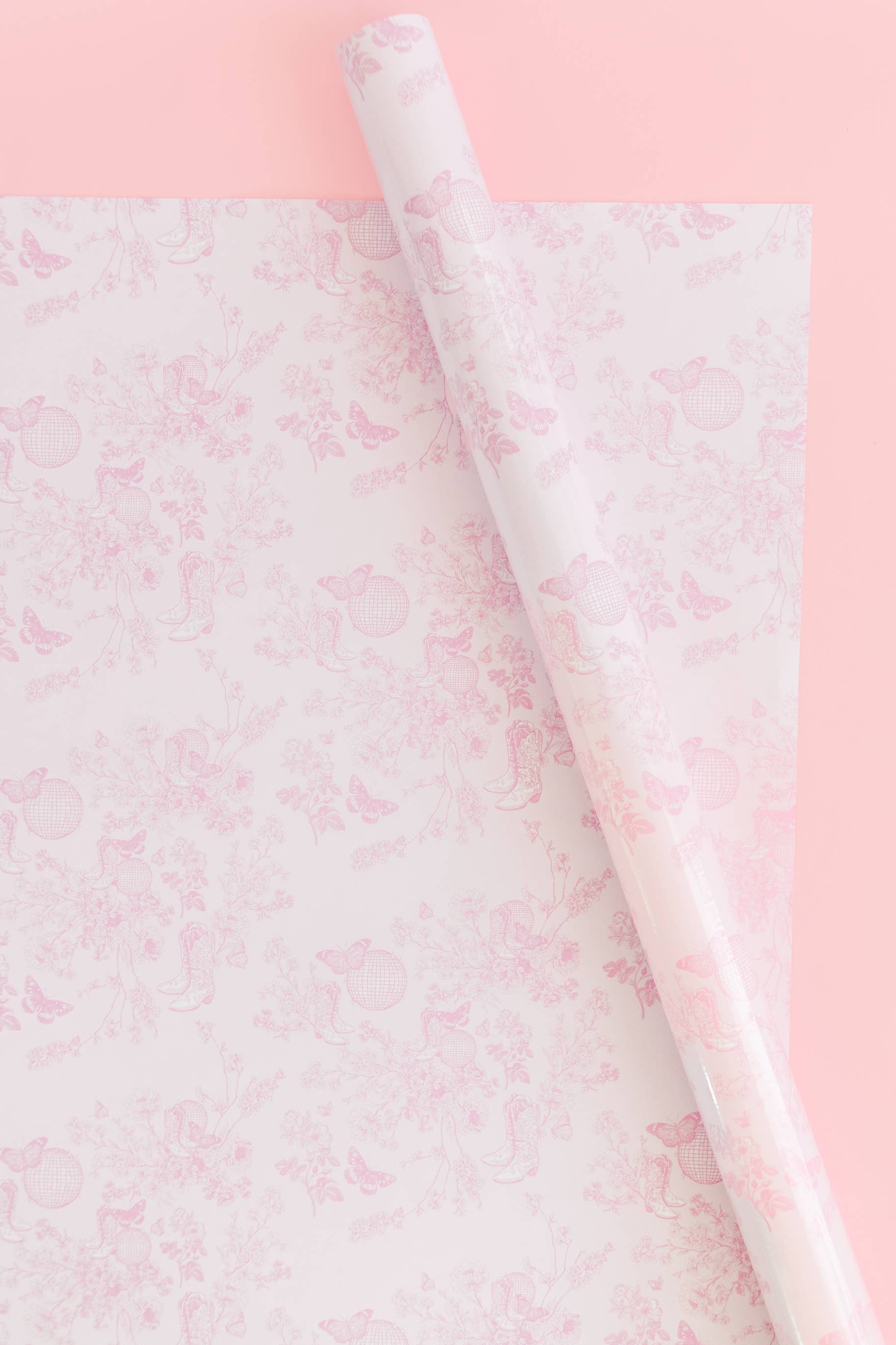 Rock Paper Scissors - Wholesale Wrapping Paper Roll - Pink Disco Cowgirl Toile Wrapping Paper - Roll of 3 Sheets1