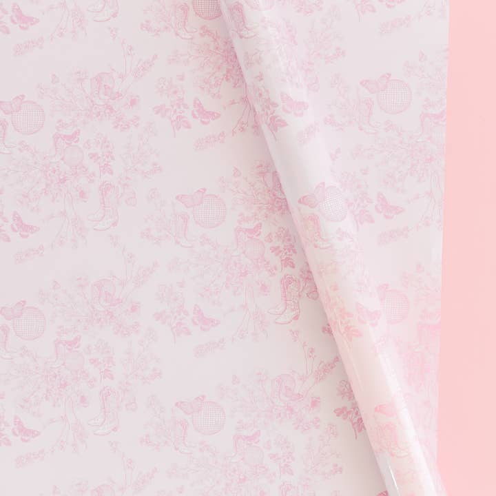 Rock Paper Scissors - Wholesale Wrapping Paper Roll - Pink Disco Cowgirl Toile Wrapping Paper - Roll of 3 Sheets1