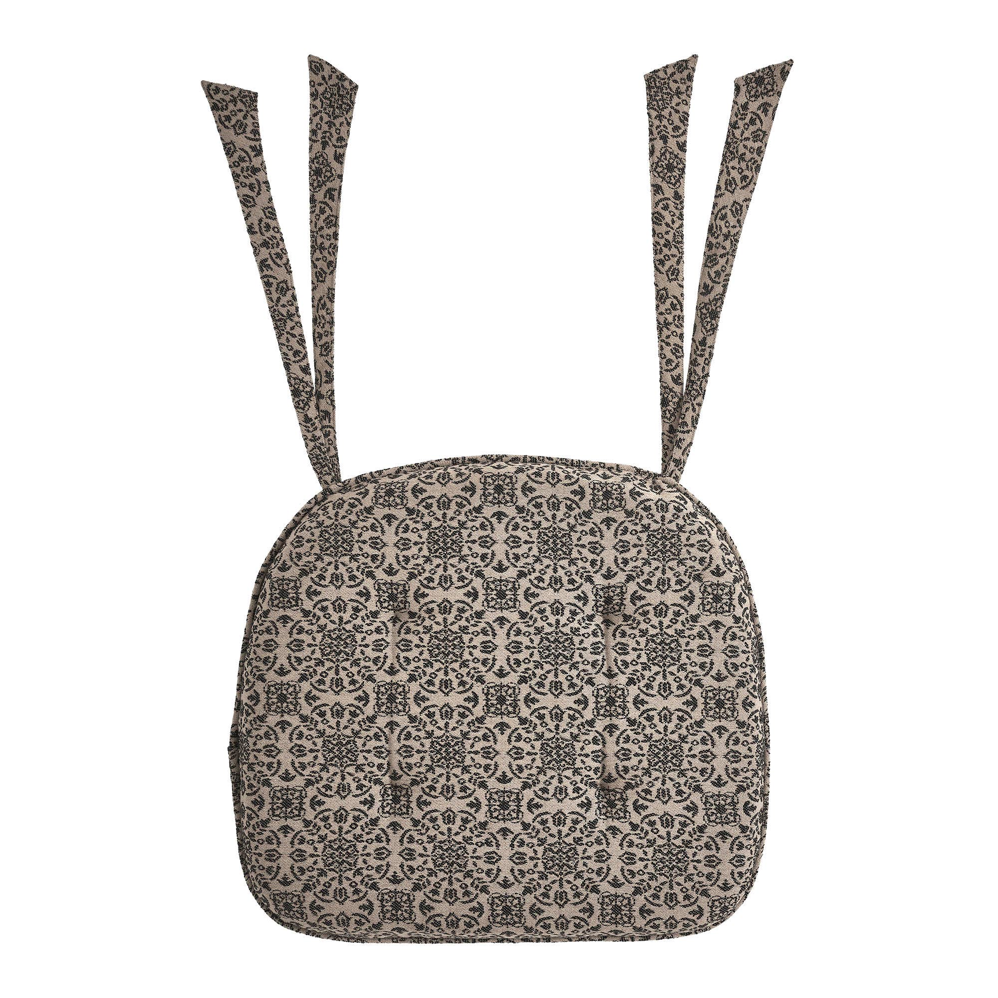 VHC Brands - Wholesale Chair Cushion - Custom House Black Natural Jacquard Prim Country Chair Pad 15.5x17 - VHC Brands2