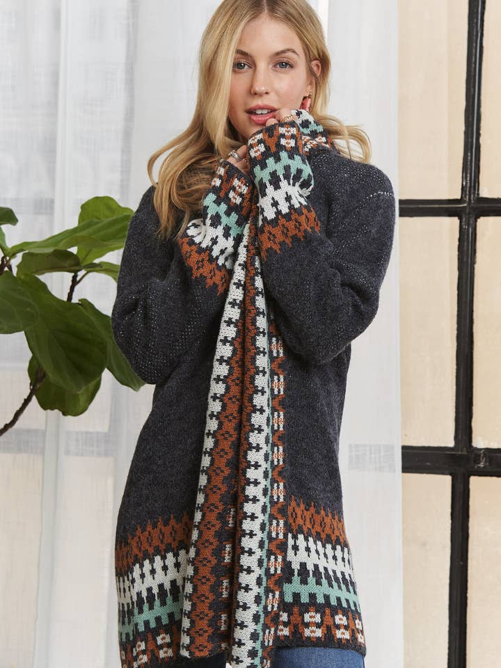 ADORA LA - Wholesale Cardigan - Women's - CESW2536X - PLUS TRIBAL BORDER SWEATER CARDIGAN9