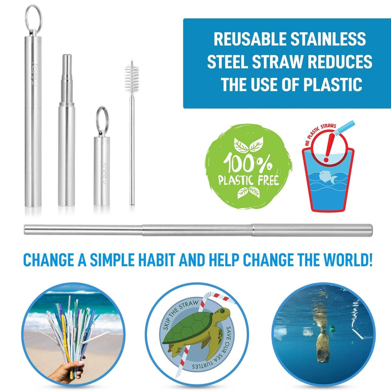 Zulay Kitchen - Wholesale Keychain - Unisex - Collapsible Stainless Steel Straw Keychain with Case2