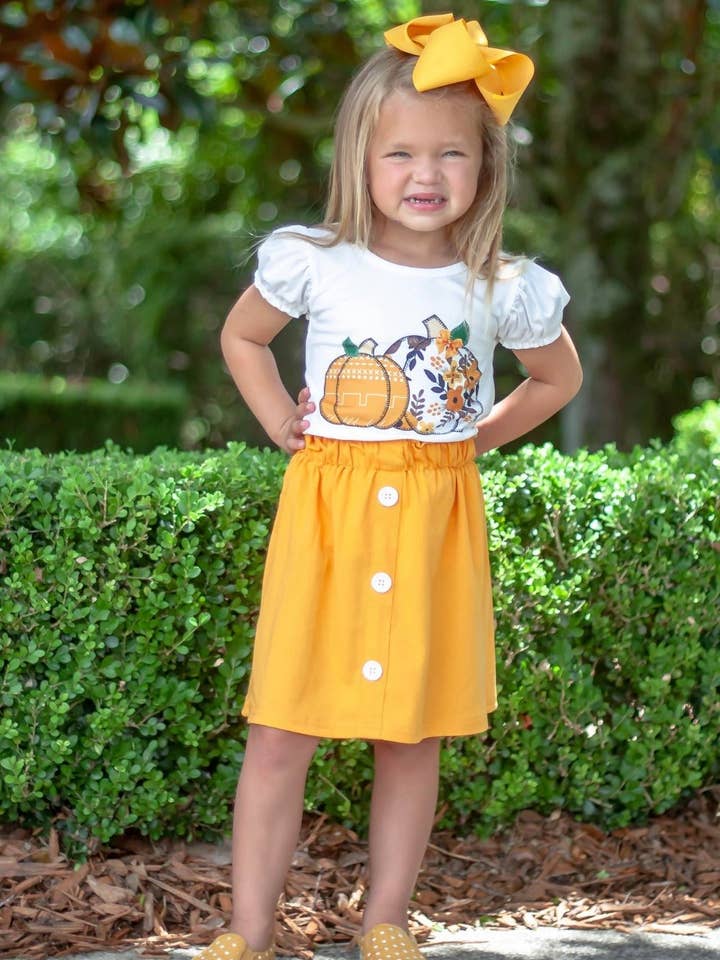 Conjunto de falda de calabaza mostaza para venta al por mayor de Rylee Faith Designs