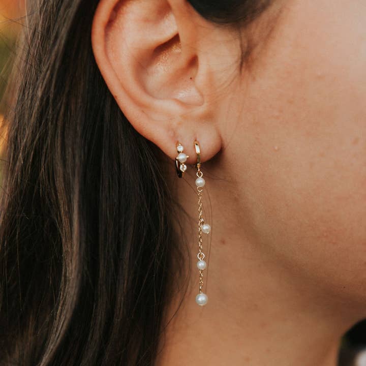 Mauve Jewelry Co. - Wholesale Huggie Earrings - Alexandria Diamond and Pearl Hoops
