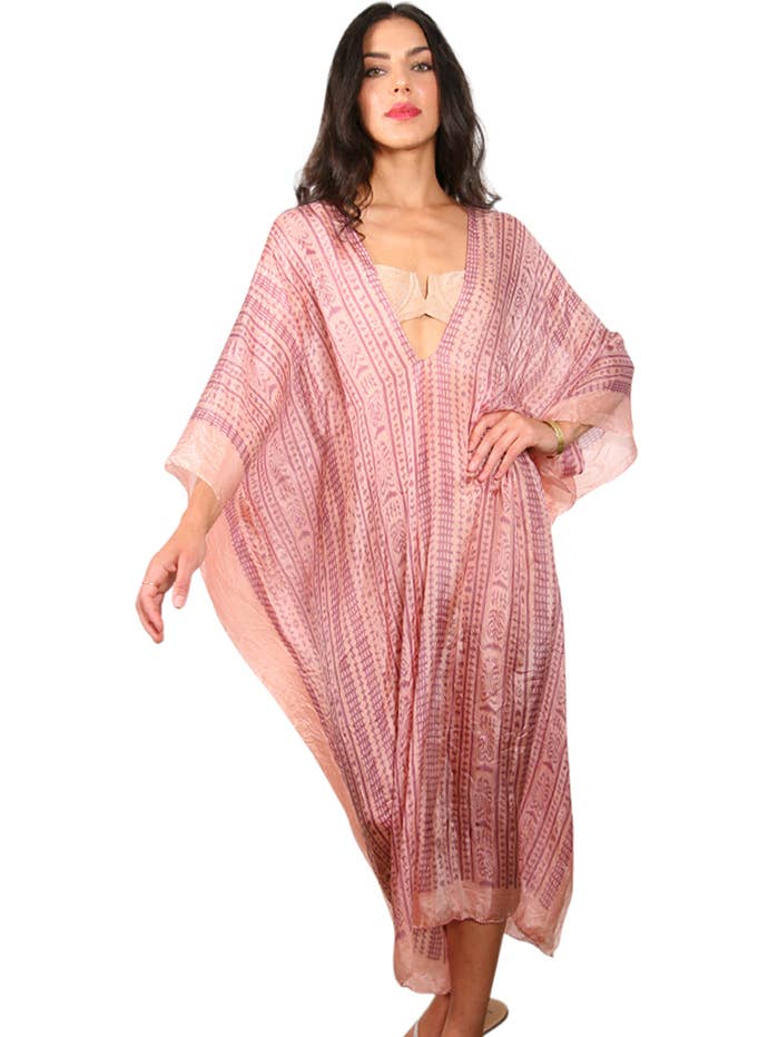 Silk Tabi - Ikat V-neck 3/4 Long Cover Up Kaftan for wholesale by Lotta Stensson