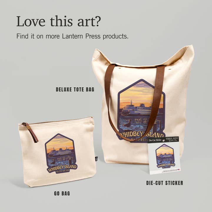 Lantern Press - Wholesale Sticker - STICKER Whidbey Island, Washington, Ferry Sunset and Gull5
