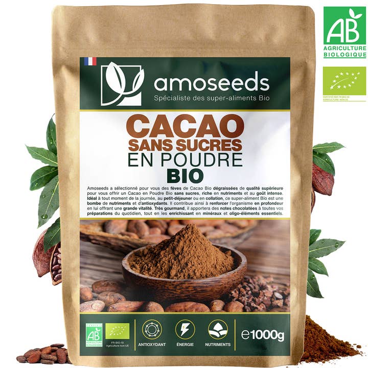 Amoseeds - Wholesale Protein/Superfood Powder - Organic Sugar Free Cocoa Powder 1KG