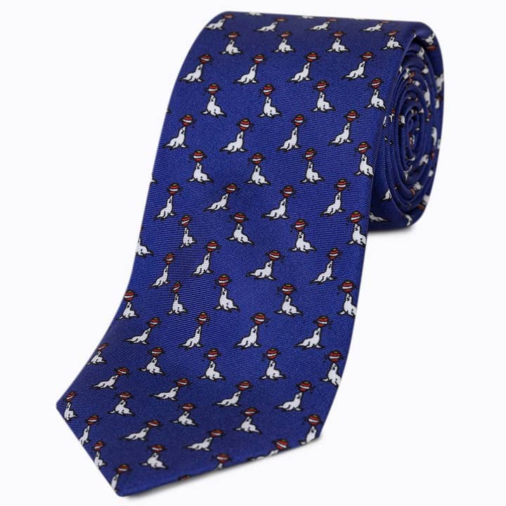 Blue Haugsnes Print Twill Silk Tie for wholesale by Beclosetoyou