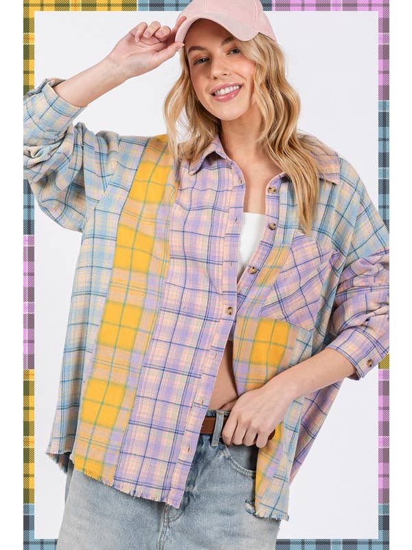 LAVANDA CAMICIA IN FLANELLA SCOZZESE A MANICHE LUNGHE MIX MATCH in vendita all'ingrosso su Faire