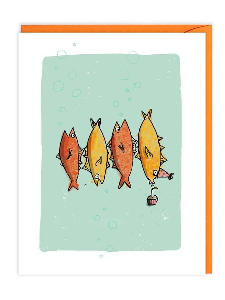 peces de cumpleaños | Tarjeta doblada A2 | interior en blanco para venta al por mayor de Evil Llama and Friends