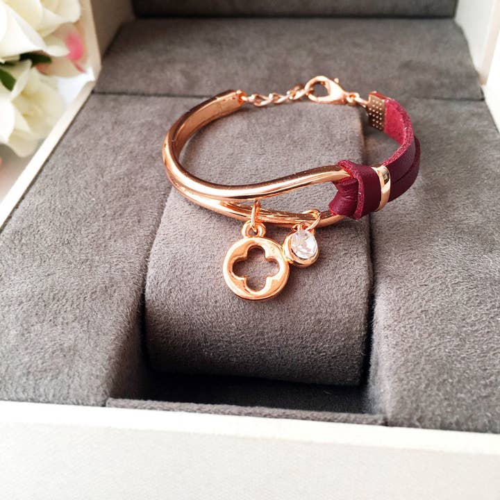 Evileyefavor - Vendita all'ingrosso Braccialetto con ciondolo/pendente - Bracciale in pelle con charm, bracciale in oro rosa2