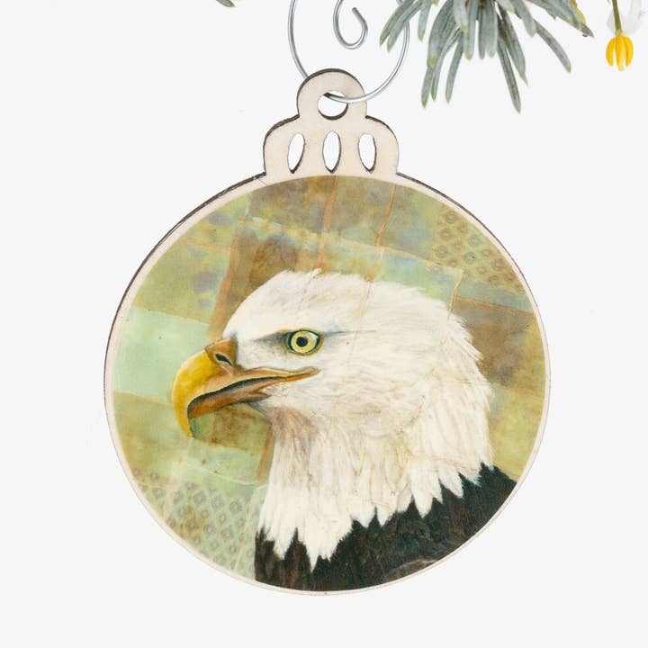 Bald Eagle Ornament | Christmas Ornament | Bird Ornament | Wooden Ornament | Bird Art | Bird Painting | Gift for Her | Tea Bag Art Print for wholesale by Orphan Girl Fine Art