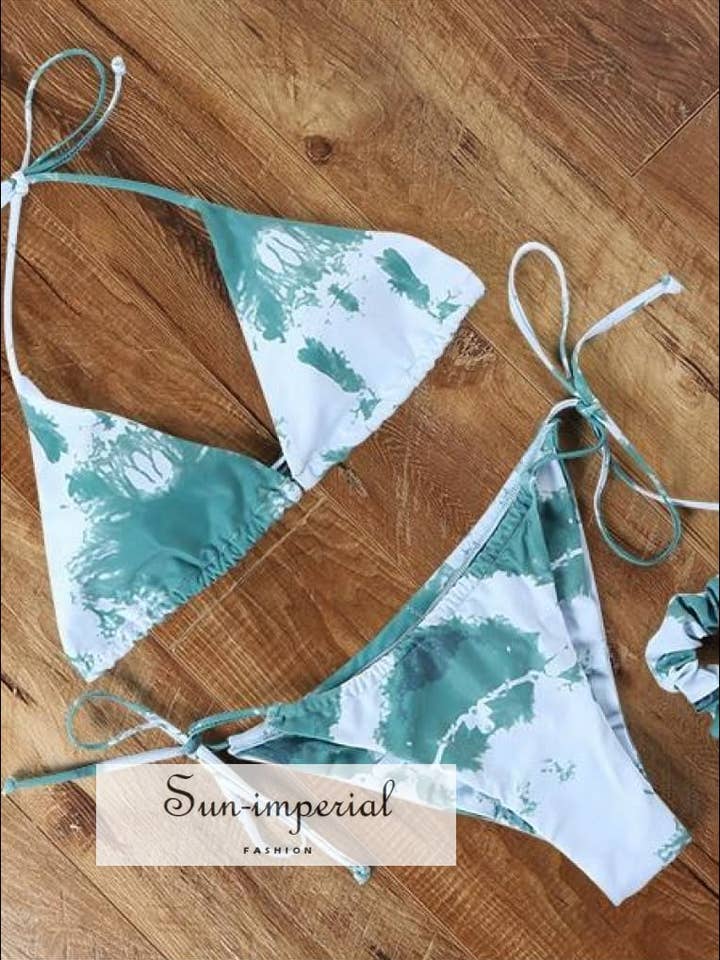 Hellblau Tie Dye Neckholder Bikini Weiblicher Badeanzug für den Großhandel von Sun Imperial