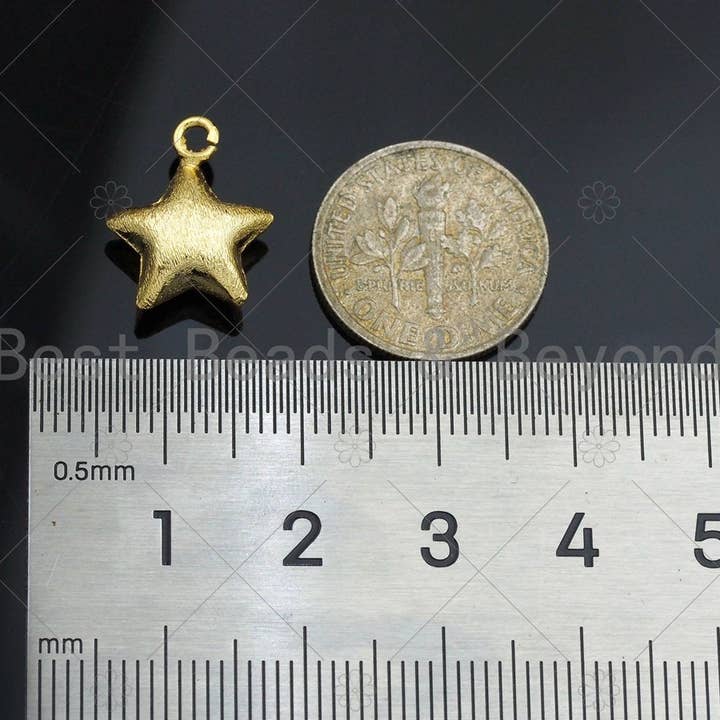BestBeads&Beyond - Wholesale Individual Charm/Pendant - Brushed Gold Puffy Star Charm/Pendant, Star Shape Charm, Gold Star Pendant, Gold plated charm, 13mm, Sku#Y3294