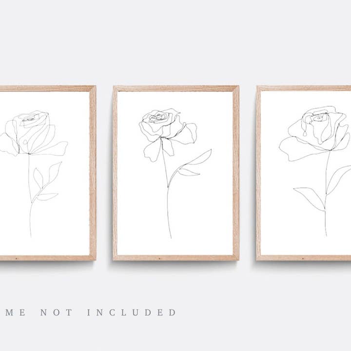 Set of x3 Line Plant and Floral Prints | Set of Three P-128 for wholesale by Love Flora Studio