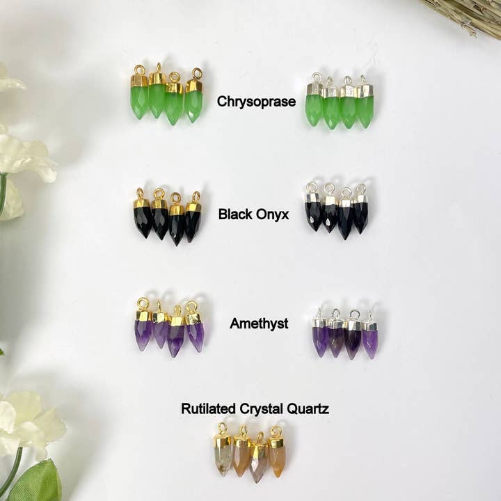 Rock Paradise - Wholesale Individual Charm/Pendant - Tiny Spike Pendant Charm with Electroplated Cap and Bail - Gold, Silver, or Gunmetal - You Choose Your Stone3
