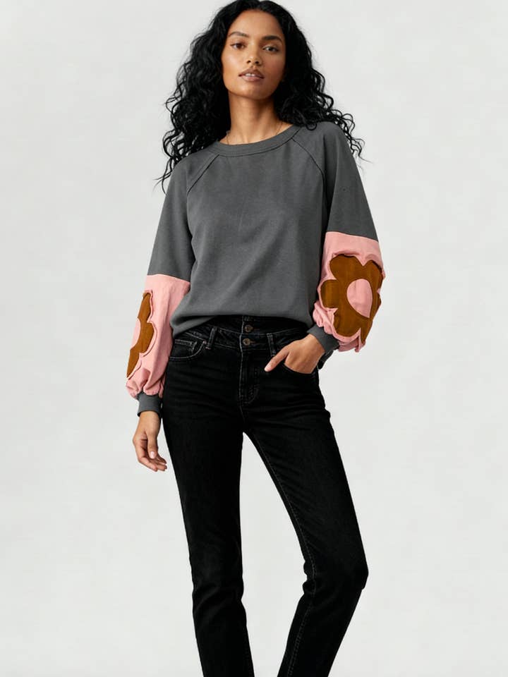 Kori America - Wholesale Knit Top - Women's - FLORAL PATCHWORK LONG SLEEVE COLOR BLOCK TOP4