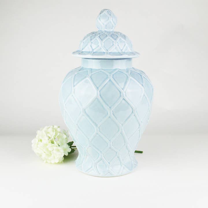 8 Oak Lane - Wholesale Decorative Jar - Light Blue Textured Ginger Jar - Extra Large