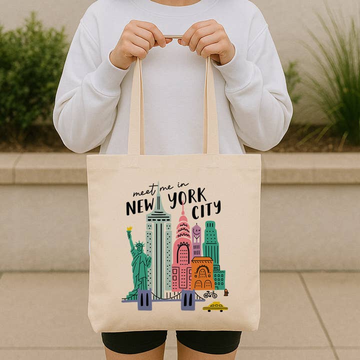Meet Me In New York City Canvas Tote Bag for wholesale by DaisyChainDesignCo