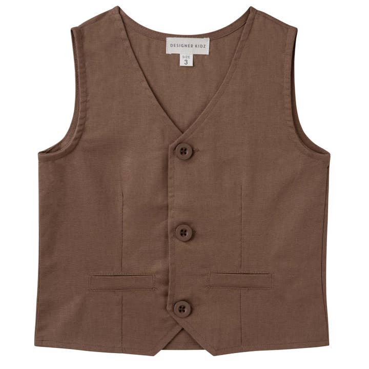 Finley Linen Vest - Chocolate for wholesale by Designer Kidz