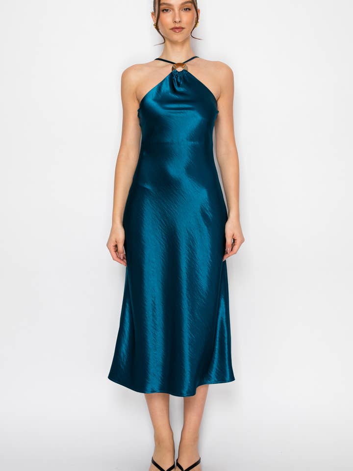 Ring Detail Satin Slip Midi Dress for wholesale by Nabae Clothing