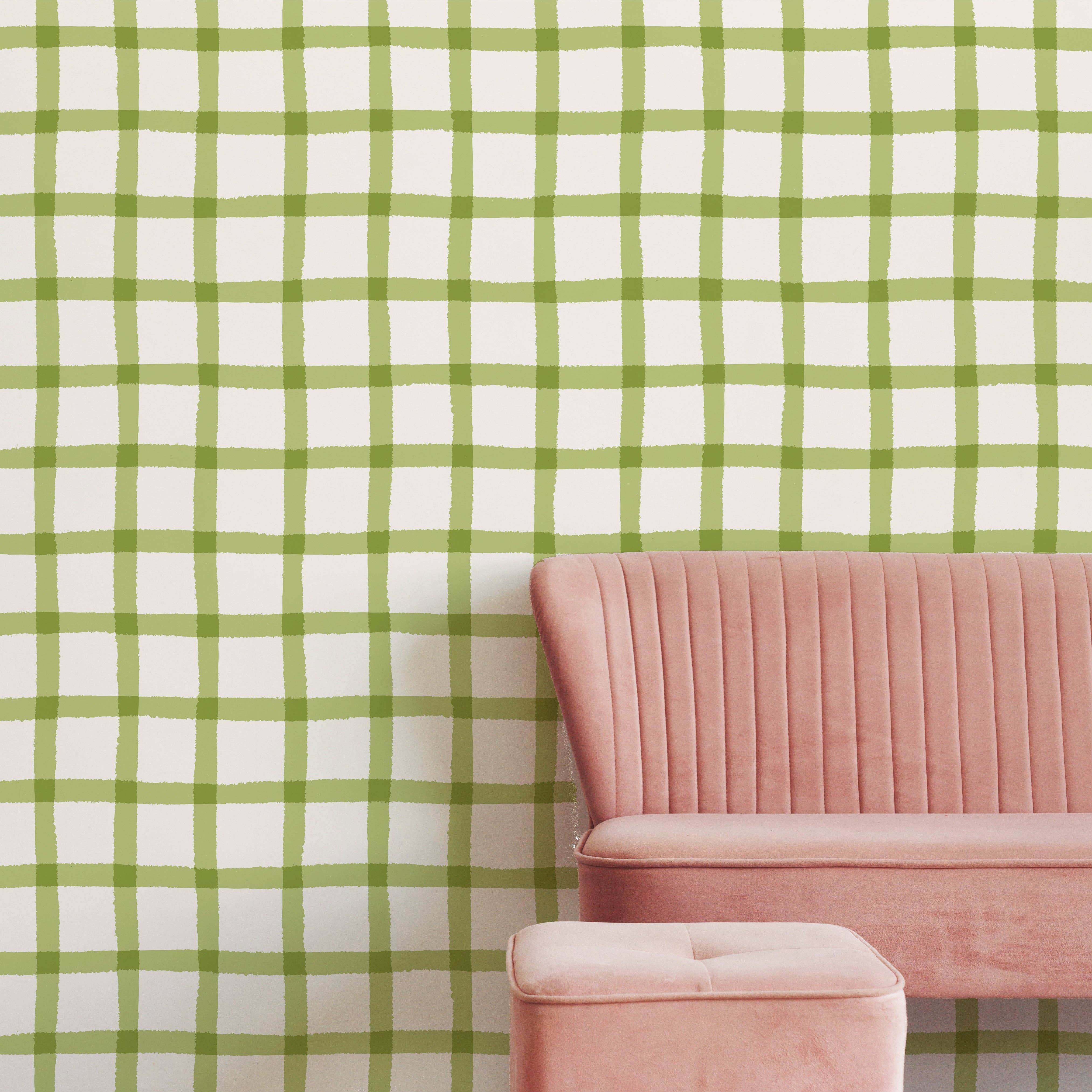 Oh So Daisy – wholesale Wallpaper – COTTAGE GINGHAM - SOFT MOSS WALLPAPER3