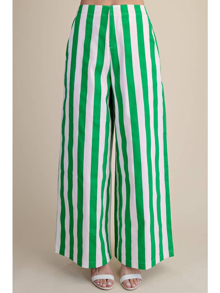 Glam - Wholesale Pants - Women's - Mid-Rise Wide Leg Stripe Pants2