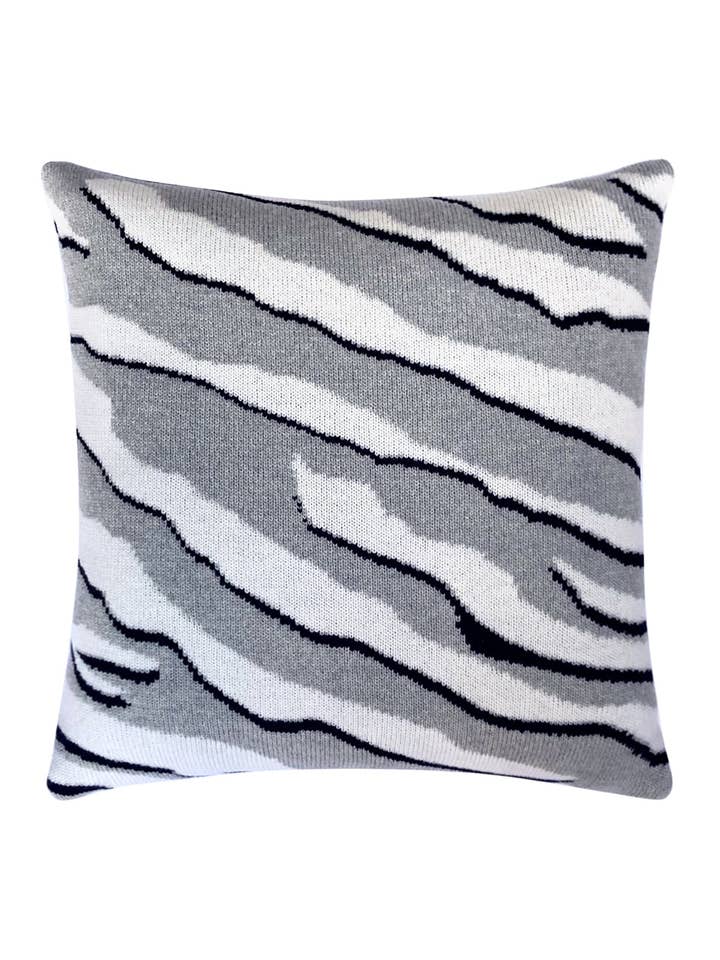 Wild Tiger Wool & Cashmere Knitted Cushion Grey for wholesale by INGMARSON