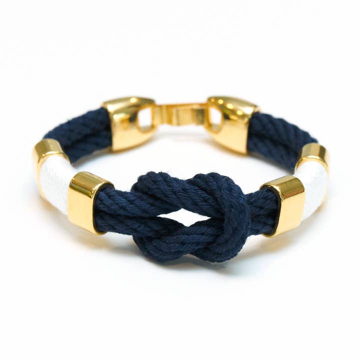 Starboard - Azul Marinho/Branco/Dourado - Pulseira Náutica de Corda por atacado de Allison Cole Jewelry