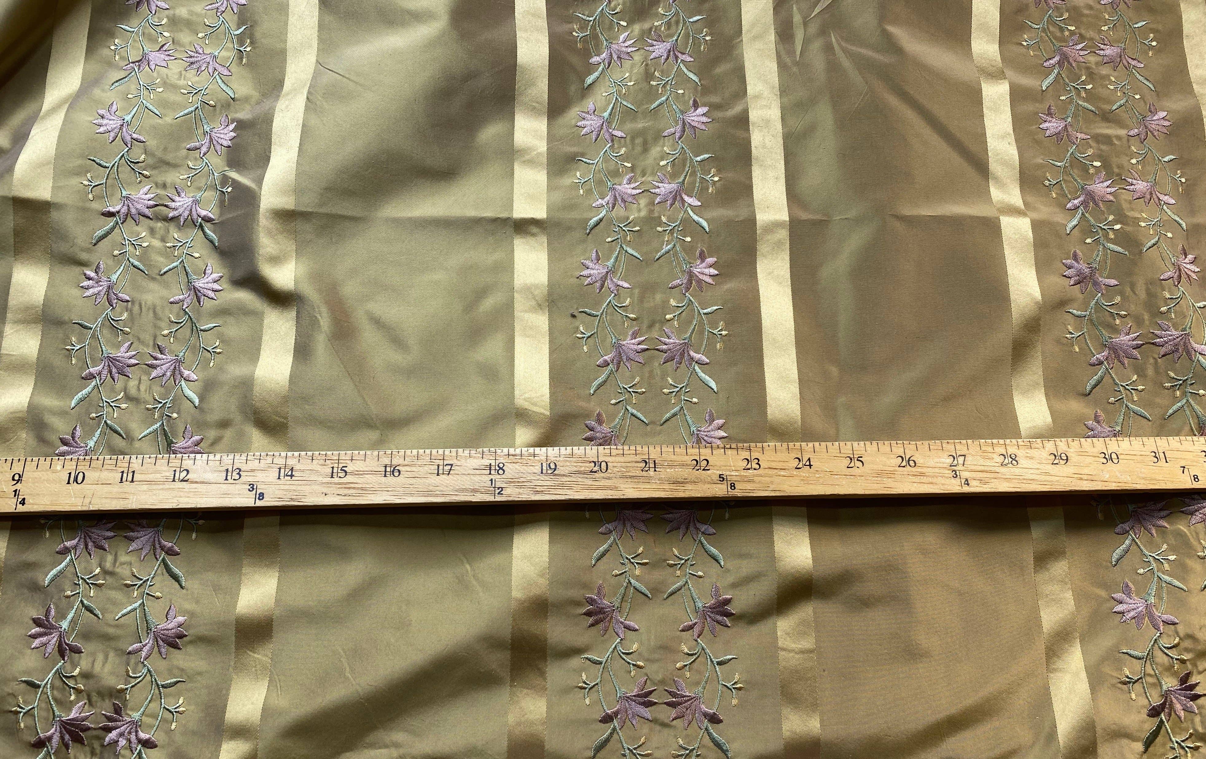 Fancy Styles Fabric - Wholesale Fabric - NEW Duchess Adele Designer 100% Silk Taffeta Ribbon Stripe Embroidered Floral Fabric in Gold and Lavender6