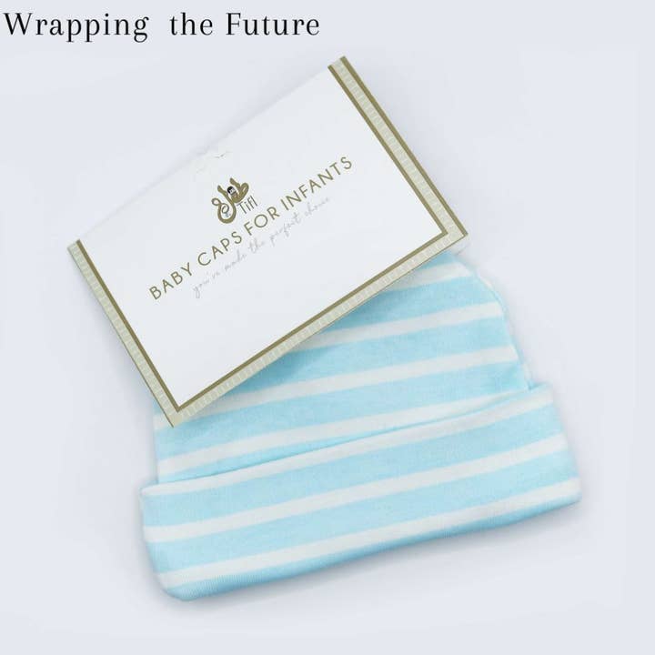 Babymutsje Lichtblauwe Strips voor wholesale door Cotton Passion