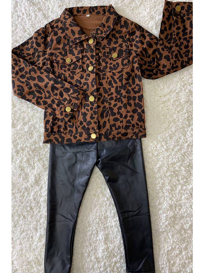 luluclothes - Wholesale Denim Jacket - Kids - Kids Brown leopard printed long sleeve denim jacket DLH25833
