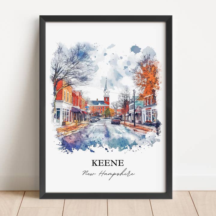 Premium Travel Art - Wholesale Art Print - Keene NH Wall Art, Keene Print, New Hampshire Watercolor Art, Keene NH Gift, Travel Print, Travel Poster, Housewarming Gift